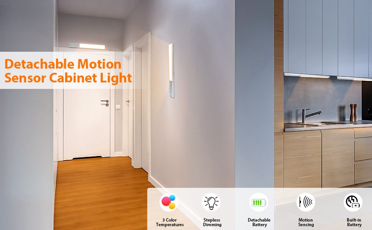 Light In The Box LED Motion Sensor Cabinet Light with Detachable Under Counter Light Automatic Sensored Bright Wireless Battery Operated for Bedroom Wardrobe Stairs Kitchen 2025 - $32.99 –P7