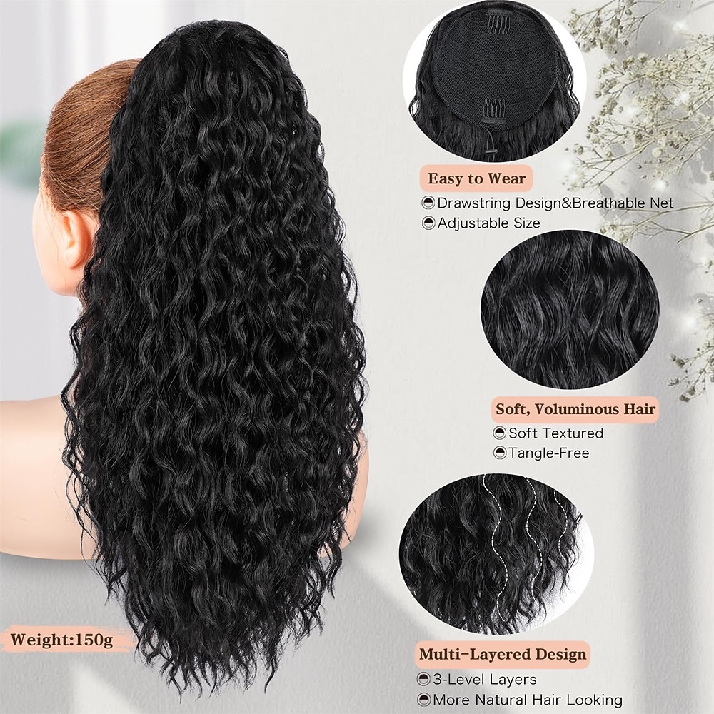 Ponytail Extension Drawstring Ponytail for Black Women Synthetic Long Curly Pony Tails Hair Extensions Clip in Ponytail 20 Inch Hairpiece 2026 - AU $18.49 –P3