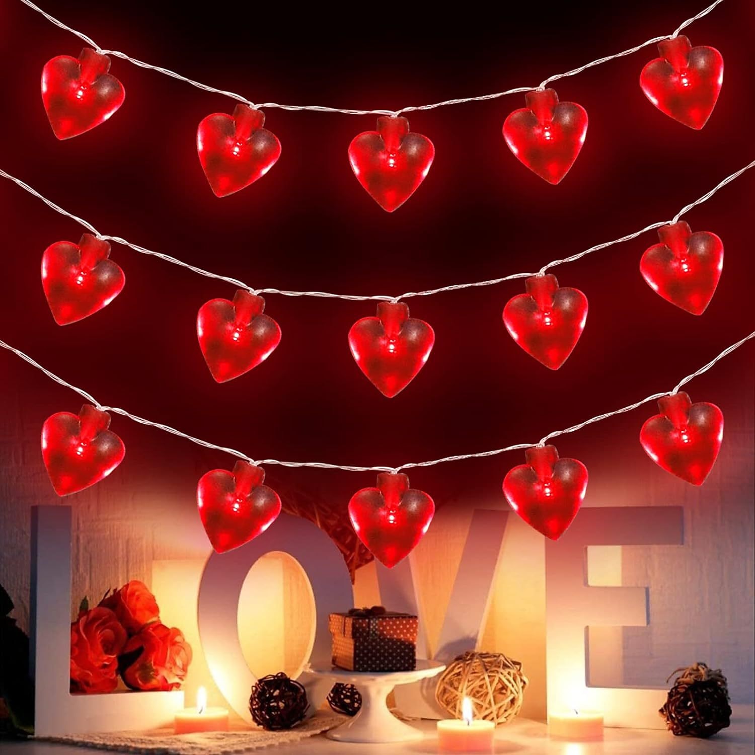 3m 20led valentinsdag hjerte fe lys med fjernkontroll, 8 modus lysstrenger for jule bryllupsfest dekorasjon 2025 - $22.99 –P2