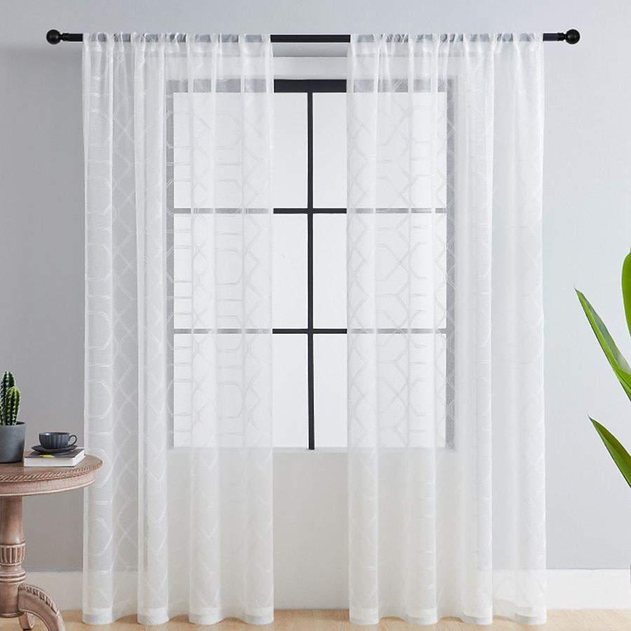 Rideau semi-transparent blanc brodé de feuilles, ensemble de rideaux à passe-tringle, panneau de fenêtre, drapé pour chambre de fille/chambre d'enfant/crèche/salon 1 panneau de 2025 ? $18.49 –P12