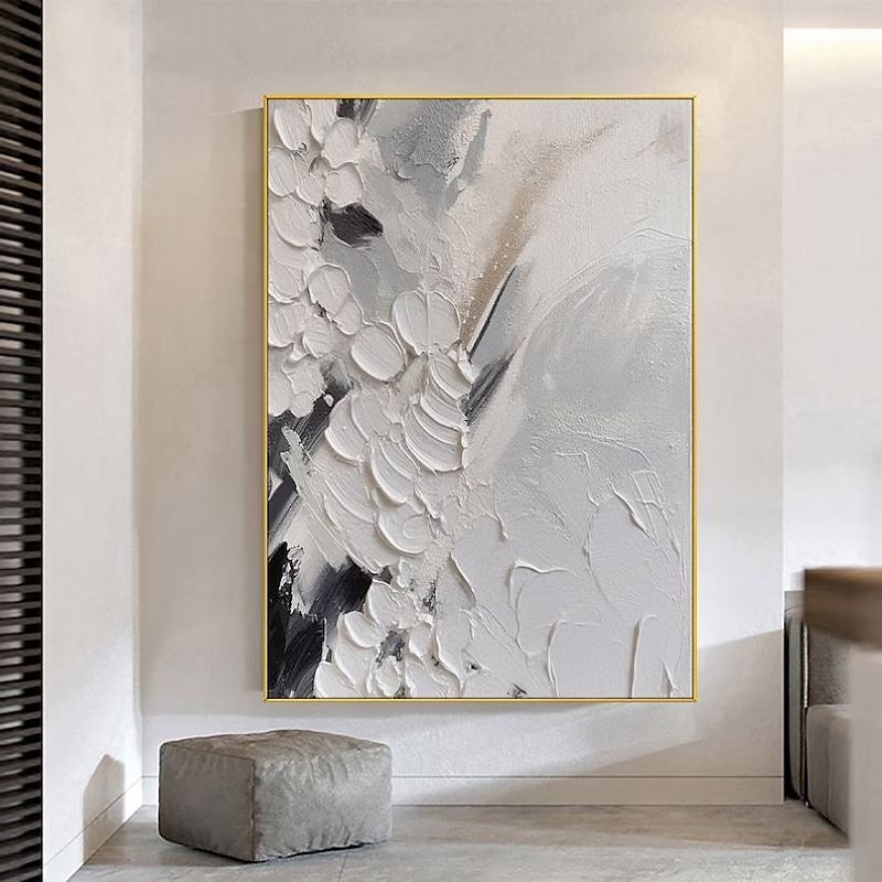 grijze en witte abstracte kunst handgemaakte olieverf op doek wabi sabi kunst aan de muur grijze minimalistische schilderkunst 3D getextureerde Acryl schilderij huis wand decor 2025 - $100.99 –P14