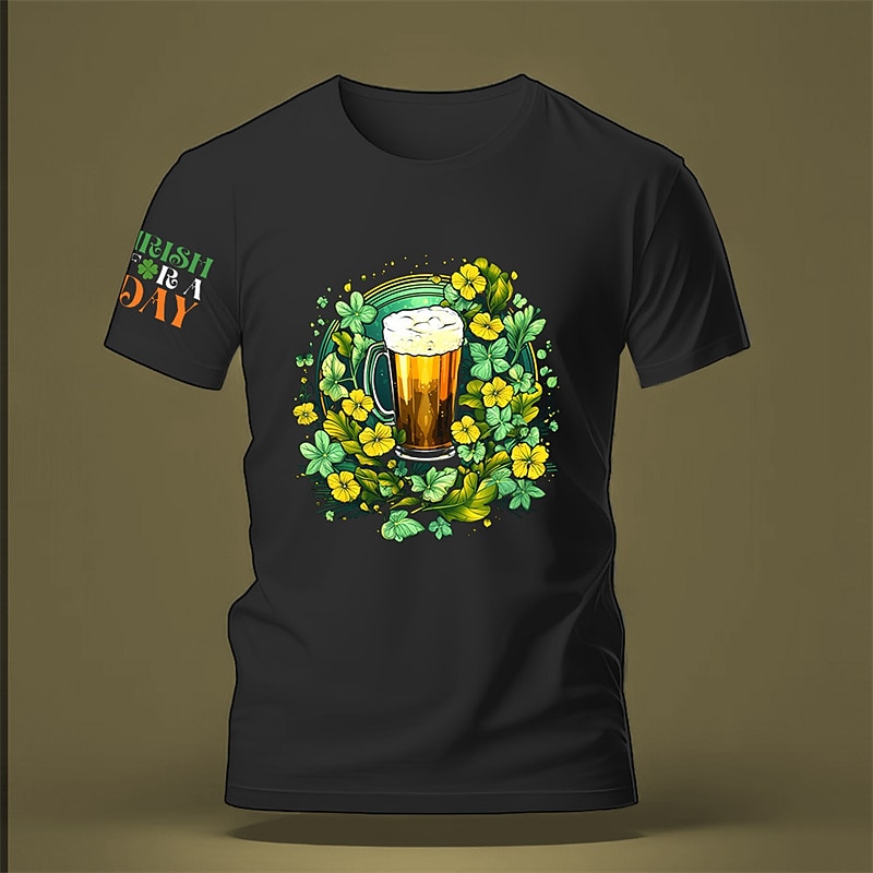 st.patrick's dag bloemen oktoberfest bier st. Patrick's Day zwart wit blauw t-shirt tee heren grafisch overhemd van katoenmix sport klassiek overhemd korte mouw comfortabel t-shirt sport outdoor 2025 - €22.99 –P5