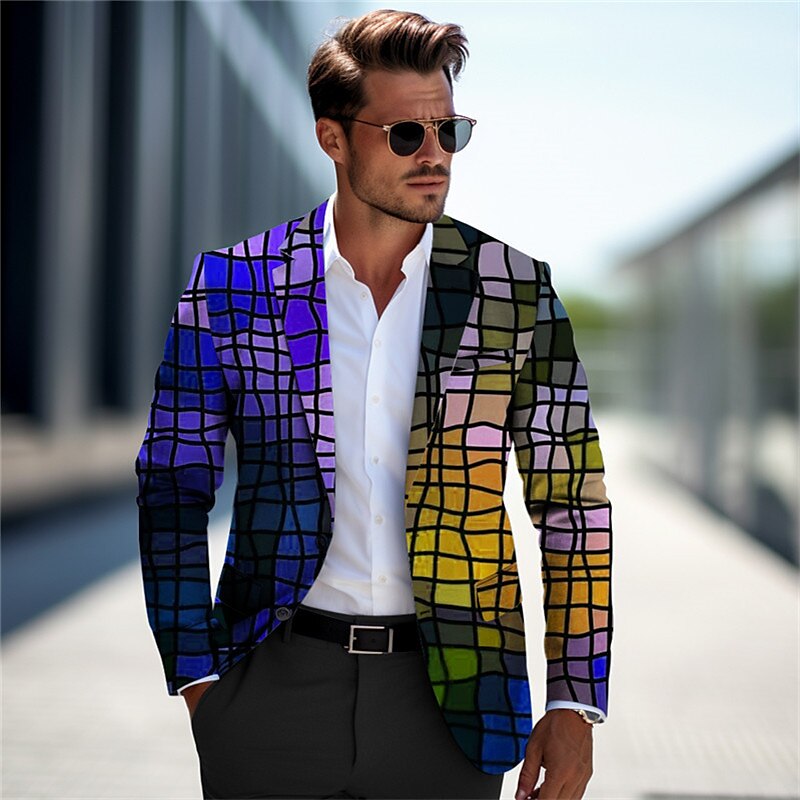 Men's Color Block Plaid / Check Gradient Ramp Long Sleeve Turndown Business Work Wear to work Going out Buttons Print Multi Pocket 2025 - $73.99 –P3