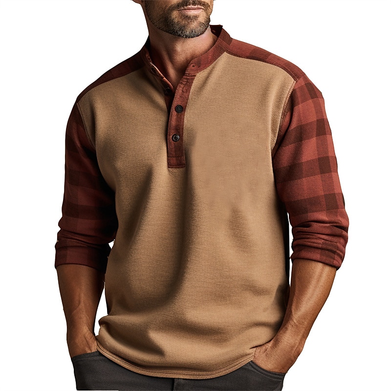 Herre Grafisk Ruter Fargeblokk Henly-skjorte Langermet 3D-utskrift Mote Daglig Fritid Avslappet Ferie Ut på byen Vår & Vinter Blå Brun Grønn Henley Henley T-skjorte 2025 - $22.99 –P1