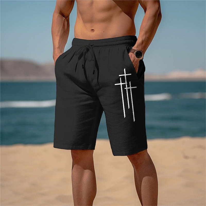 Men's Graphic Prints Cross Linen Shorts Summer Shorts Beach Shorts Mid Waist Streetwear Designer Casual Daily Holiday Drawstring Elastic Waist Print Designer Clothing Apparel 2025 - $23.99 –P3