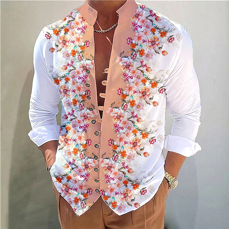 Homme Floral Chemise Chemise boutonnée manche longue Décontractées Usage quotidien Sortie Fin de semaine Printemps été Col Mao Imprimer Bouton bas Jaune Rose Claire Bleu Violet de 2025 ? $26.99 –P9
