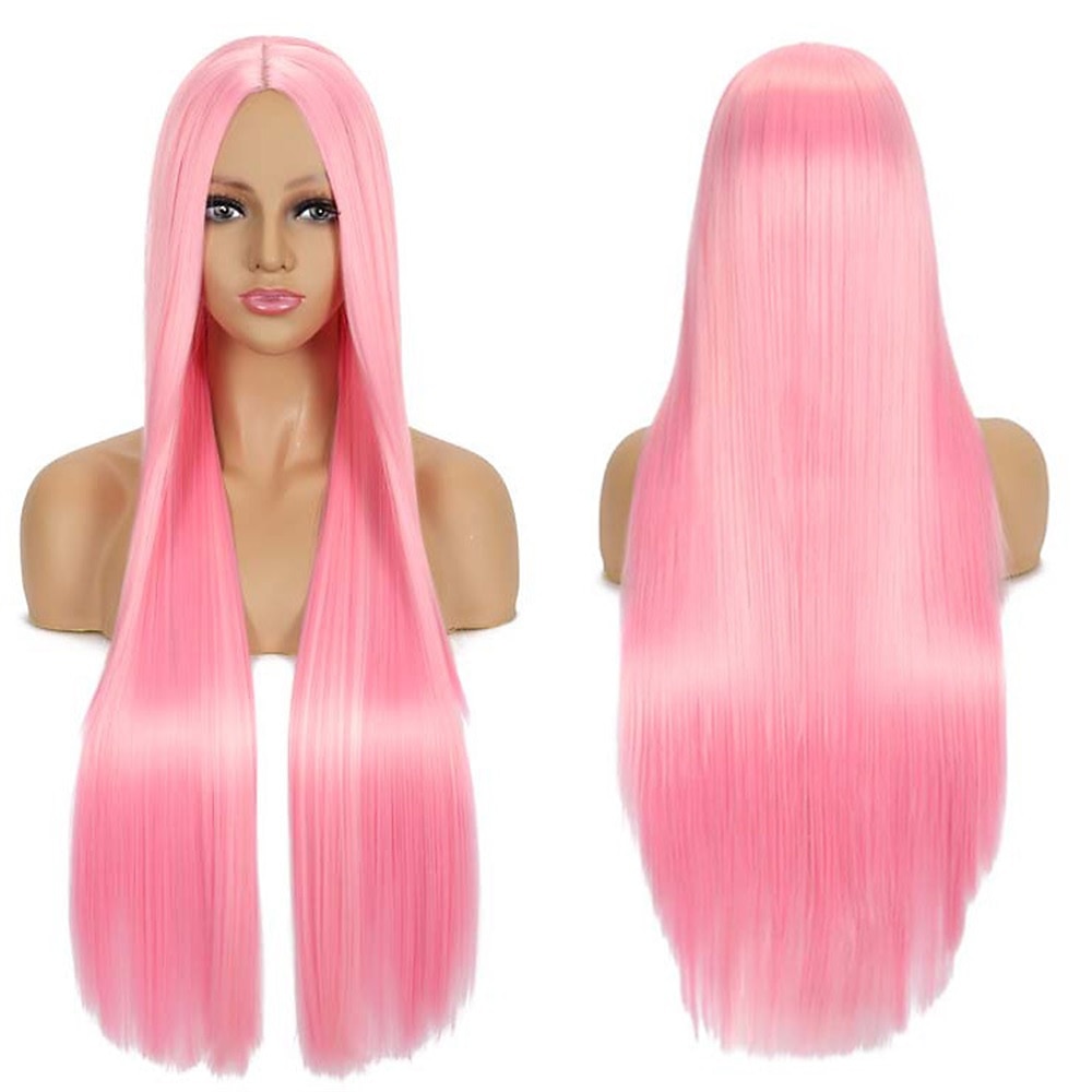 Syntetická paruka Rovná střední část Strojně vyrobená paruka Dlouhá A1 A2 A3 A4 A5 Syntetické vlasy Ženské Cosplay Měkká párty blond růžová červená Halloween paruky 2025 - $16.49 –P2