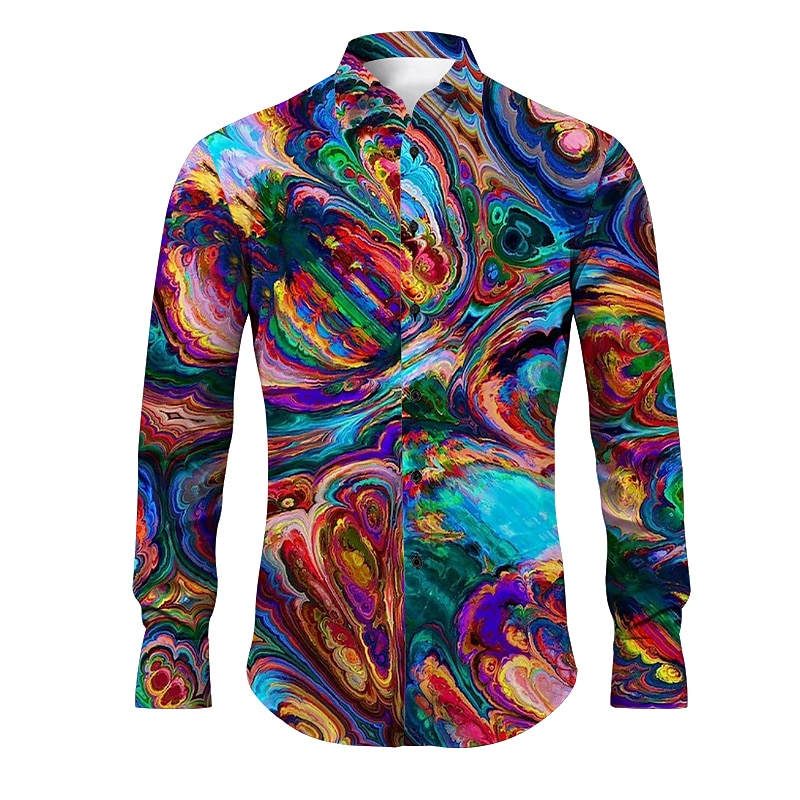 Miesten 3D Print Geometrinen printti Paita Button Up paita Pitkähihainen Abstrakti Arki-asut Bile Kevät kesä Sänkyjen avaus Painettu Painike alas Keltainen Rubiini Sininen Apila Harmaa 2025 - $26.99 –P1