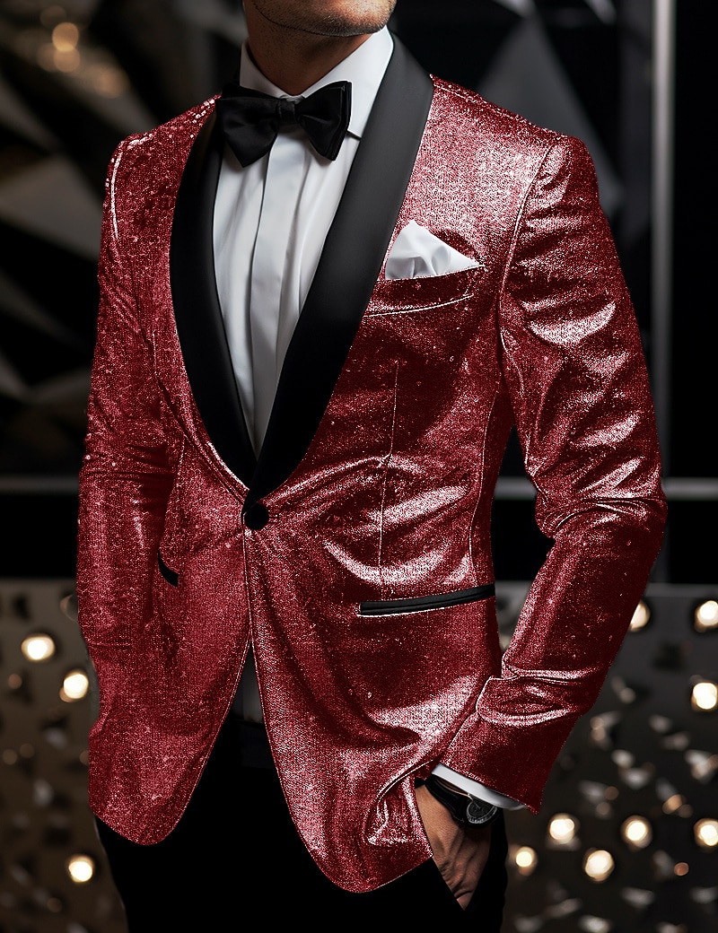 Herr Studenten Kavaj Företag Cocktailfest Bröllopsfest Mode Ledigt Vår & Höst Polyester Paljett Knappar Ficka Bekväm Enkelknäppt Blazer Silver Svart Vinröd Kungsblå 2025 - $66.99 –P3