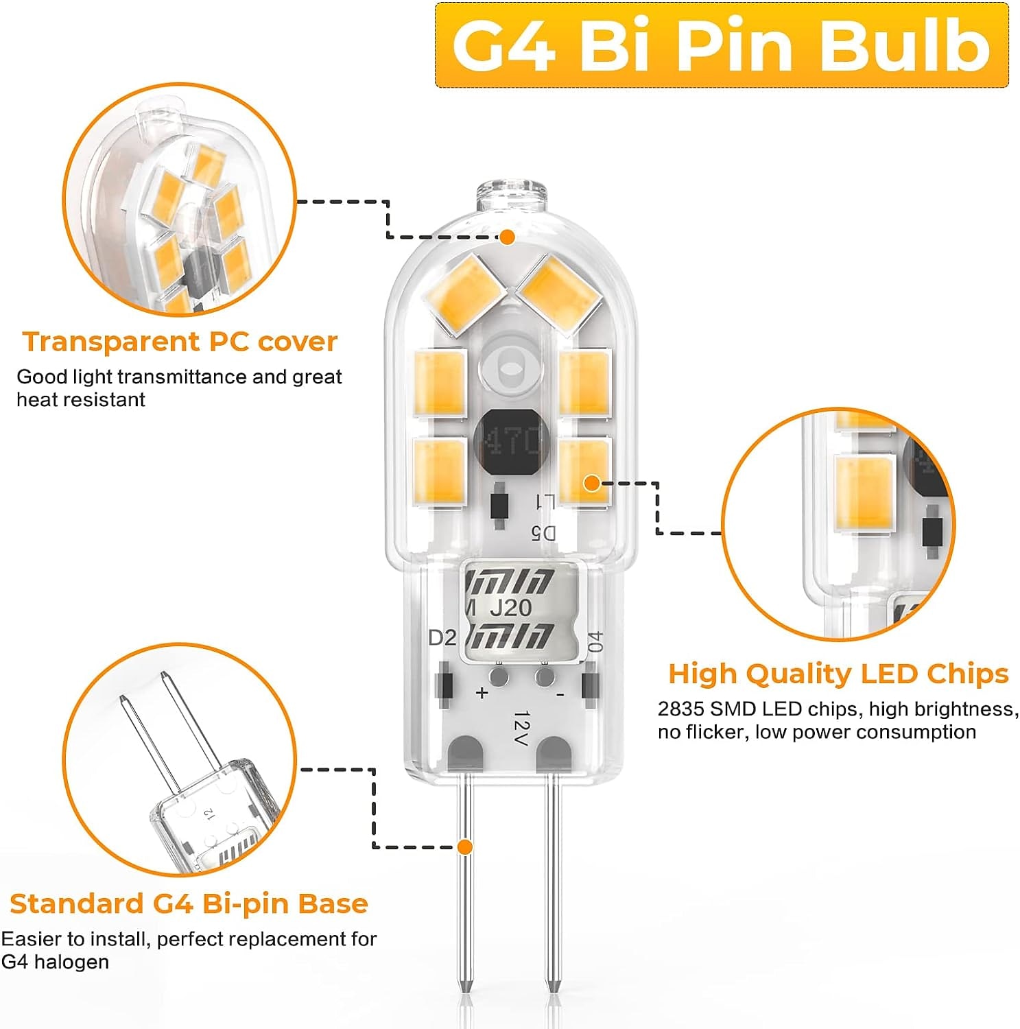 2025年 g4 led 電球 ac/dc 12v g4 バイピンベースライト調光可能 g4 20 ワットハロゲン電球交換ウォームホワイト 3000 k/ホワイト 6000 k クリアカバー 5 パック  コレクション – $8.49 –P3