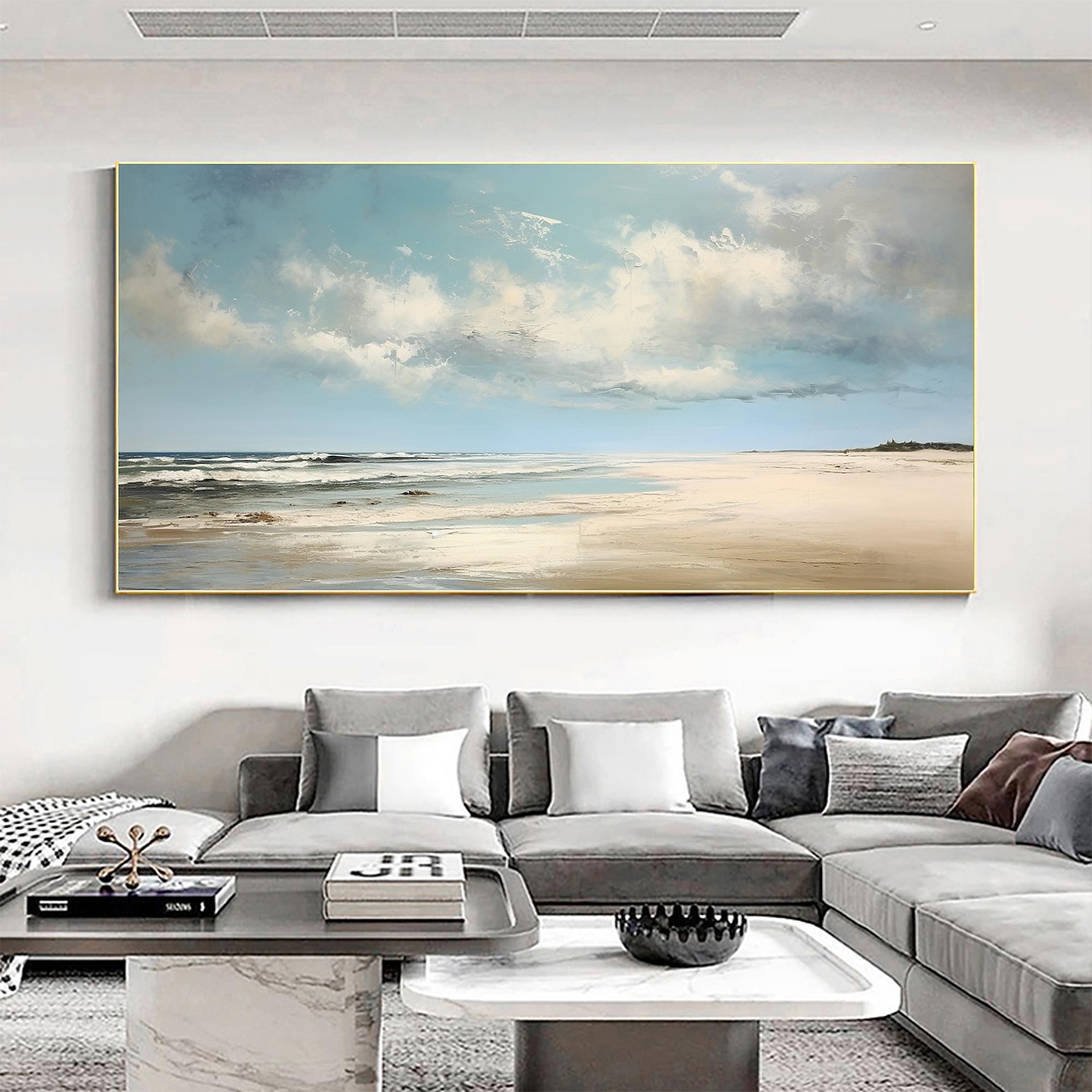 Handmade Oil Painting Canvas Wall Art Decor Original Blue Sky Abstract Scenery Painting for Home Decor With Stretched Frame/Without Inner Frame Painting 2025 - $158.99 –P4
