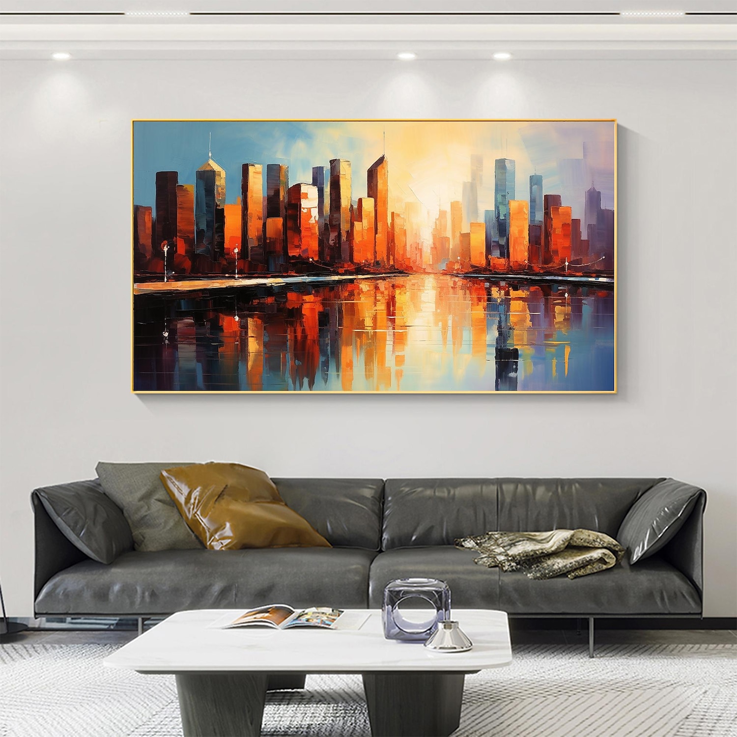 Handmade Original City Landscape Oil Painting On Canvas Wall Art Decor Coastal Building Painting for Home Decor With Stretched Frame/Without Inner Frame Painting 2025 - $147.99 –P9