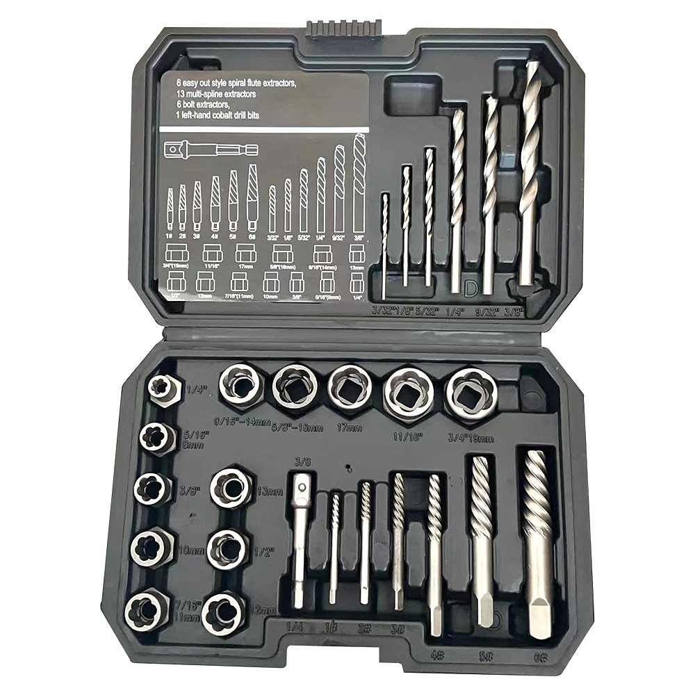 26pc Nut Extractor Screw Extractor Left Rotating Twists Drill Disassembly Tool Sliding Tooth Nut Remover Set 2025 - $44.99 –P1