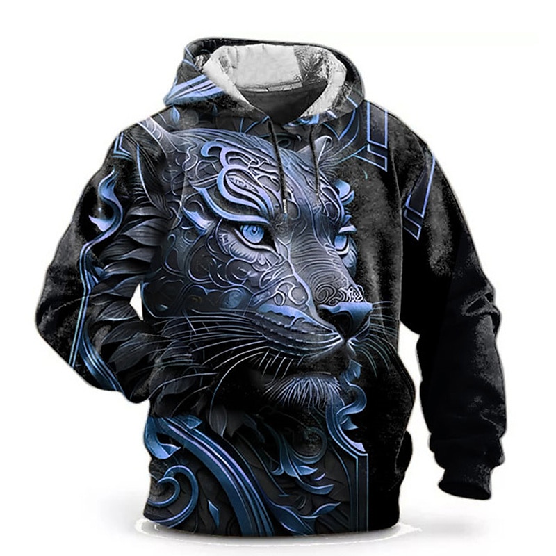Herr Grafisk Djur Huvtröja Huvtröjor Tröja Mode Dagligen Långärmad Huva Semester Utomhussport Helgdag Rubinrött Blå Mönster Framficka Vår & Höst Designer 2025 - $31.99 –P3