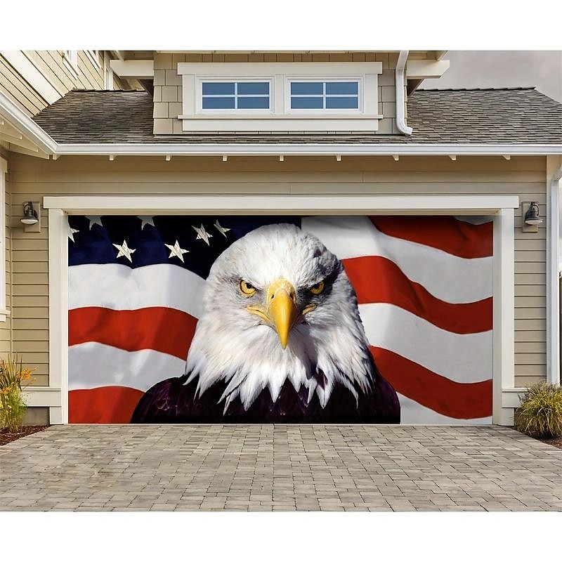 Couvercle de porte de garage extérieur avec aigle américain pour le 4 juillet bannière du jour de l'indépendance grande décoration de toile de fond pour la porte de garage extérieure décorations de 2026 ? $32.99 –P4