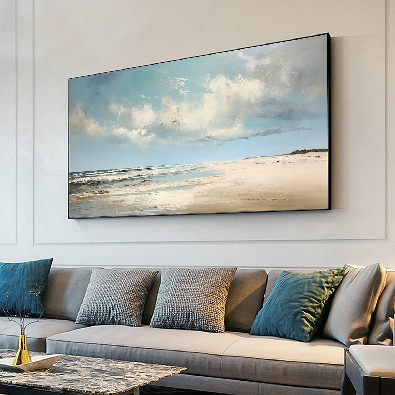 Handmade Oil Painting Canvas Wall Art Decor Original Blue Sky Abstract Scenery Painting for Home Decor With Stretched Frame/Without Inner Frame Painting 2025 - $158.99 –P3
