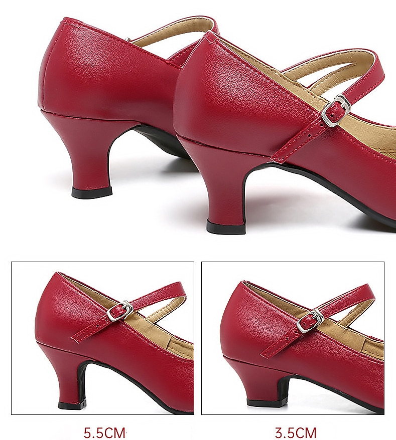 Women's Heels Pumps Slip-Ons Mary Jane Vintage Shoes Comfort Shoes Party Outdoor Daily Kitten Heel Round Toe Elegant Vintage Fashion Leather Cowhide Buckle Ankle Strap Silver Dark Red Black 2025 - $42.99 –P4