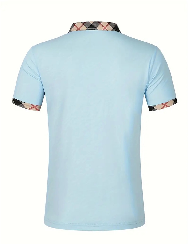 Men's Polo Shirts Button Up Polos Casual Holiday Lapel Short Sleeve Fashion Basic Plaid Color Block Patchwork Summer Regular Fit White Polo Shirts 2026 - $17.99 –P11