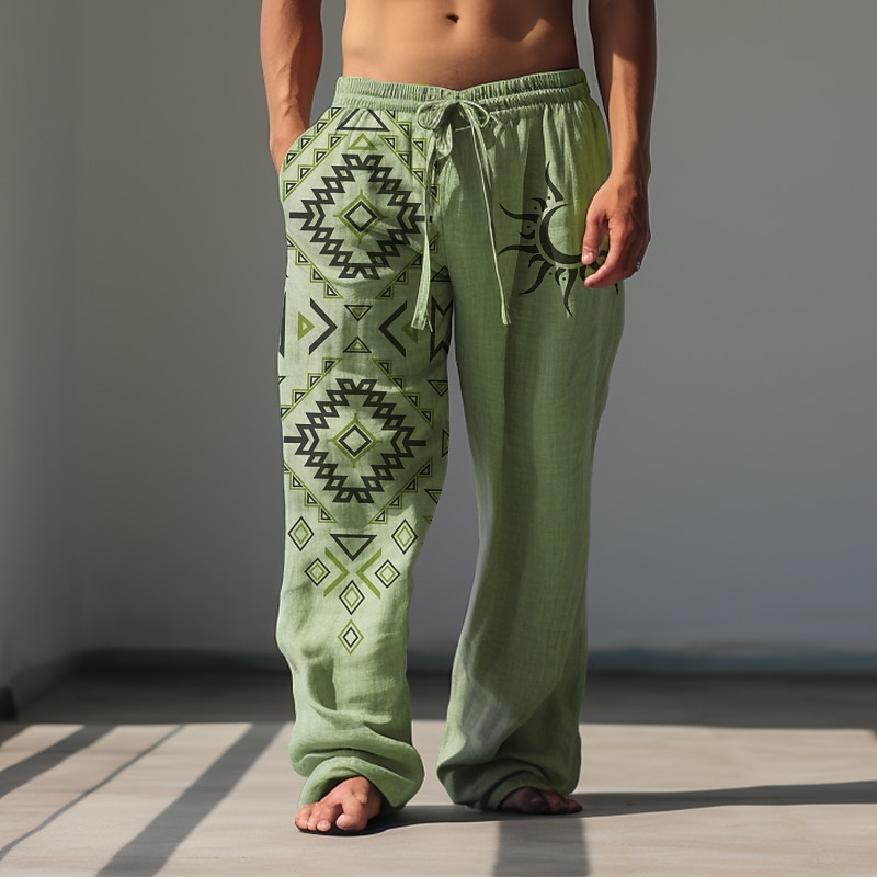 Men's Ethnic Sunfire Casual Pants Pants Trousers Baggy Pants Mid Waist Vintage Outdoor Streetwear Daily Wear Fall & Winter Black White Green 2026 - $31.99 –P11