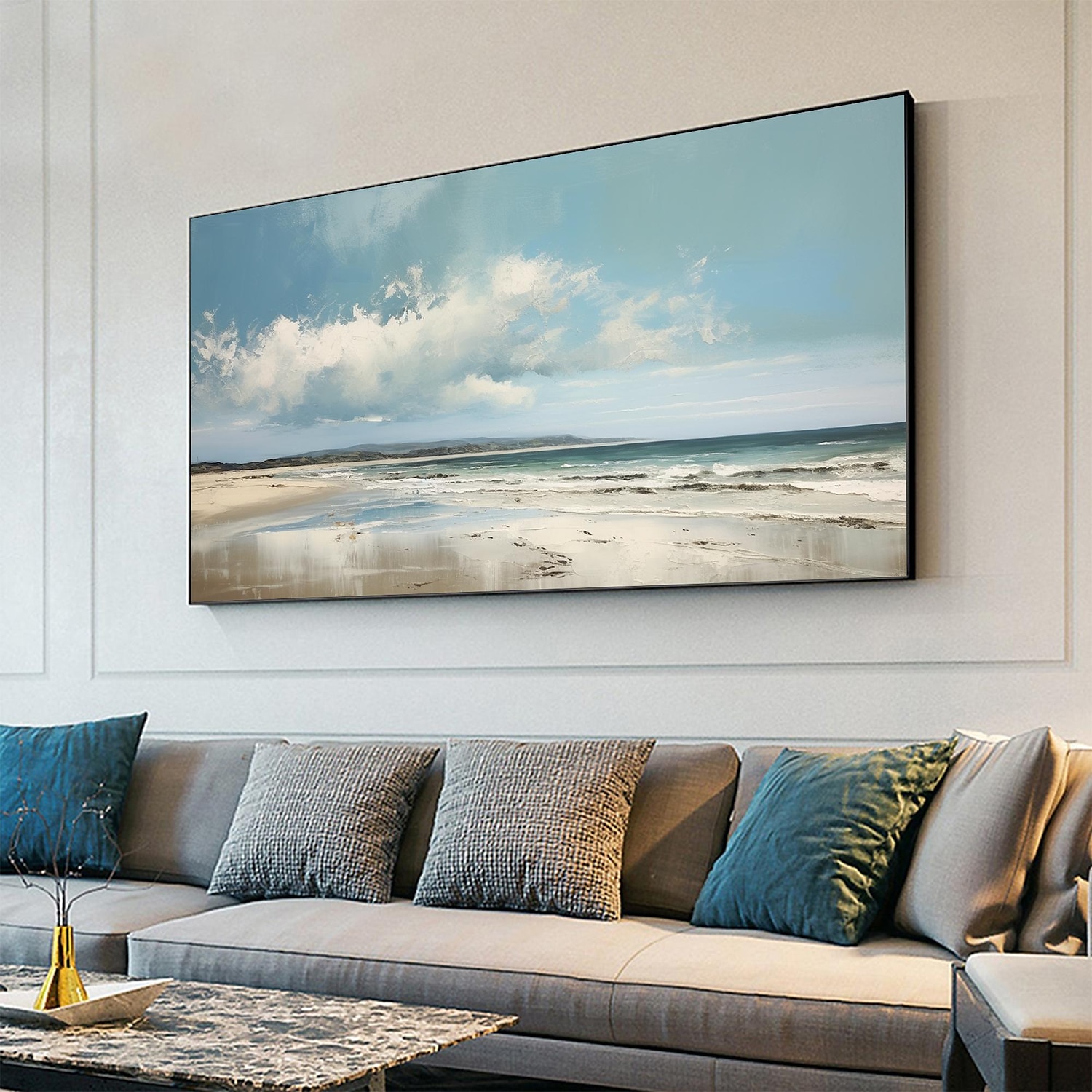 Handmade Oil Painting Canvas Wall Art Decor Original Blue Sky Abstract Scenery Painting for Home Decor With Stretched Frame/Without Inner Frame Painting 2025 - $158.99 –P12