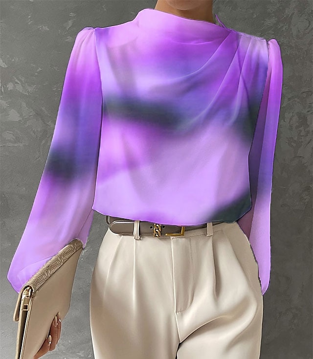 Bluză pentru femei fashion cu imprimeu cu mâneci lungi topuri regulate off shoulder pentru muncă roșu albastru violet verde primăvară și toamnă 2025 - $32.99 –P4