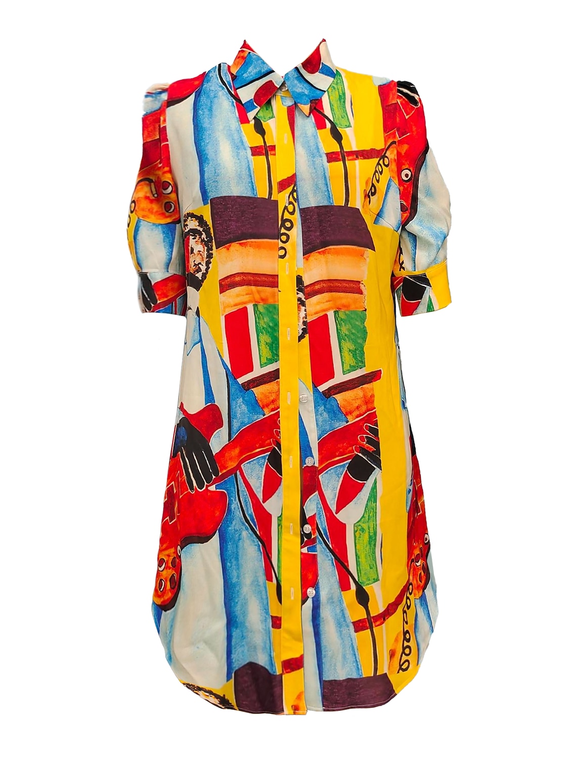 satin konstnärlig stilleben tryck maxi skjortklänning 2025 - $41.99 –P1