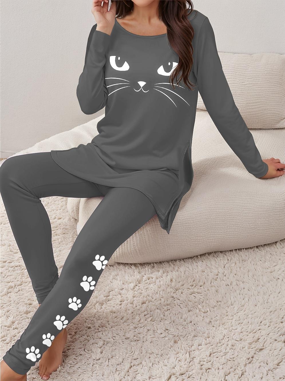 Set di pigiami da donna Pigiama Loungewear Collo rotondo Maniche lunghe Casual Maglietta Set di pantaloni Stampa Sport all'aperto Quotidiano Nero Primavera e Autunno Outfit per casa del 2026 a $34.99 –P6