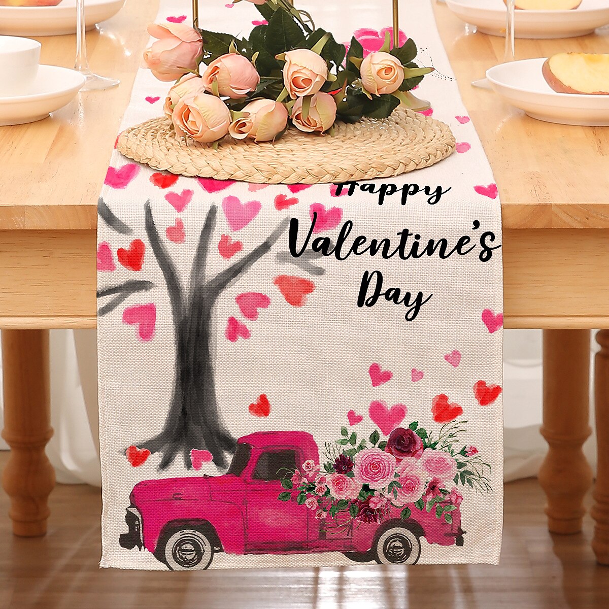 Valentines Day Table Runner Holiday Table Runner Seasonal Farmhouse Burlap Table Cloth for Wedding Anniversary Home Kitchen Dinner Table Party Decor 2025 - $7.49 –P24