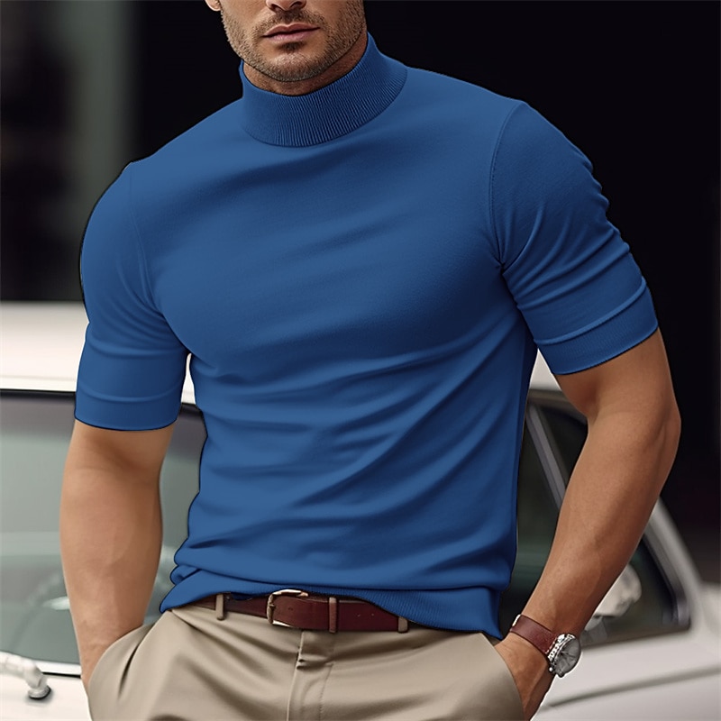 Per uomo Maglietta Finto dolcevita Maniche Corte Dolcevita Estate Semplice Moda Designer Essenziale Vacanza Streetwear Uscire Nero Bianco Blu Maglietta Top per Uomo del 2026 a $18.99 –P3