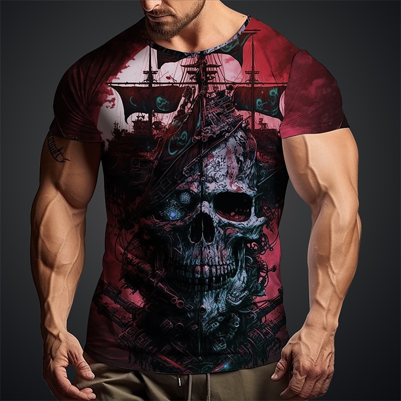 Men's Graphic Skulls T shirt Short Sleeve T shirt 3D Print Crew Neck Shirt Daily Designer Retro Vintage Sports Outdoor Holiday Going out Blue Sky Blue Red Spring & Summer Clothing Apparel S M L XL 2025 - $17.99 –P3