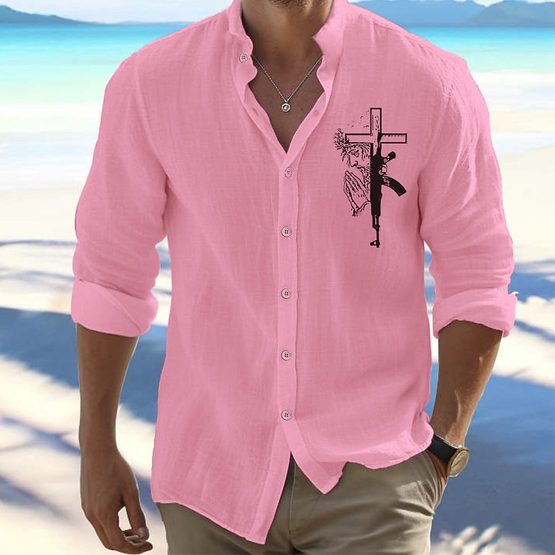 Per uomo Camicia Camicia da Spiaggia Camicia con Bottoni Croce All'aperto Vacanza Nero Bianco Rosa Arancione Manica Lunga Colletto Mao Primavera & Autunno Abbigliamento Stampato del 2026 a $27.99 –P9