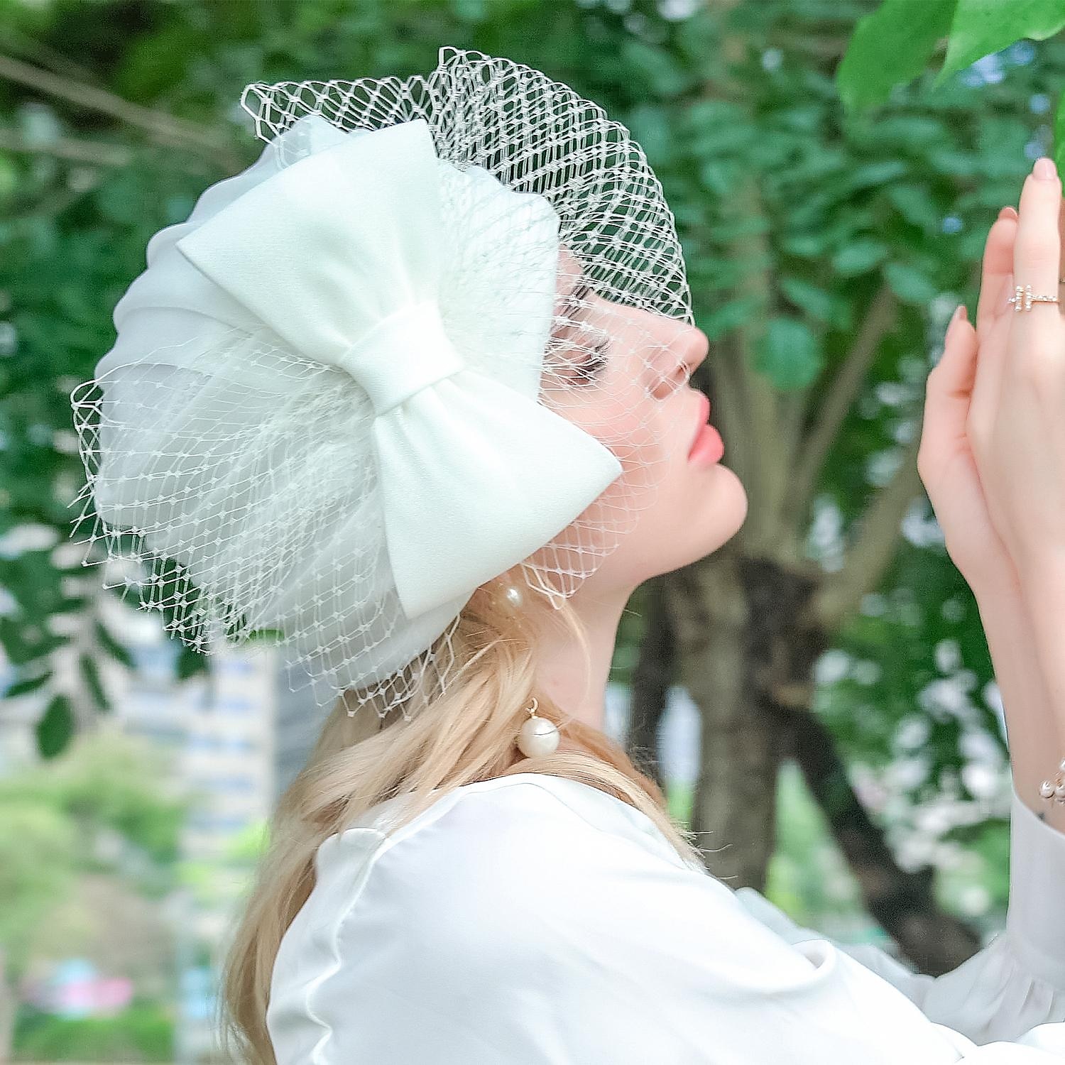 cappelli cappello a secchiello in fibra di seta ghiaccio cappello floscio matrimonio tea party elegante semplice romantico con copricapo in tulle bowknot del 2025 a $34.99 –P3
