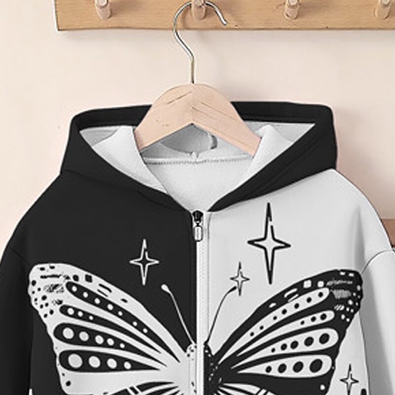 Fille 3D Papillon Ensemble sweat à capuche et pantalon de survêtement manche longue 3D effet Printemps Automne Actif Mode Le style mignon Enfants 3-12 ans Fermeture Eclair Capuche Extérieur Plein Air de 2025 ? $23.99 –P5