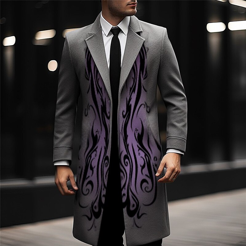 Symbol Vintage Business Men's Coat Work Wear to work Going out Fall & Winter Turndown Long Sleeve Ginger Purple khaki S M L Polyester Weaving Jacket 2024 - $45.99 –P4
