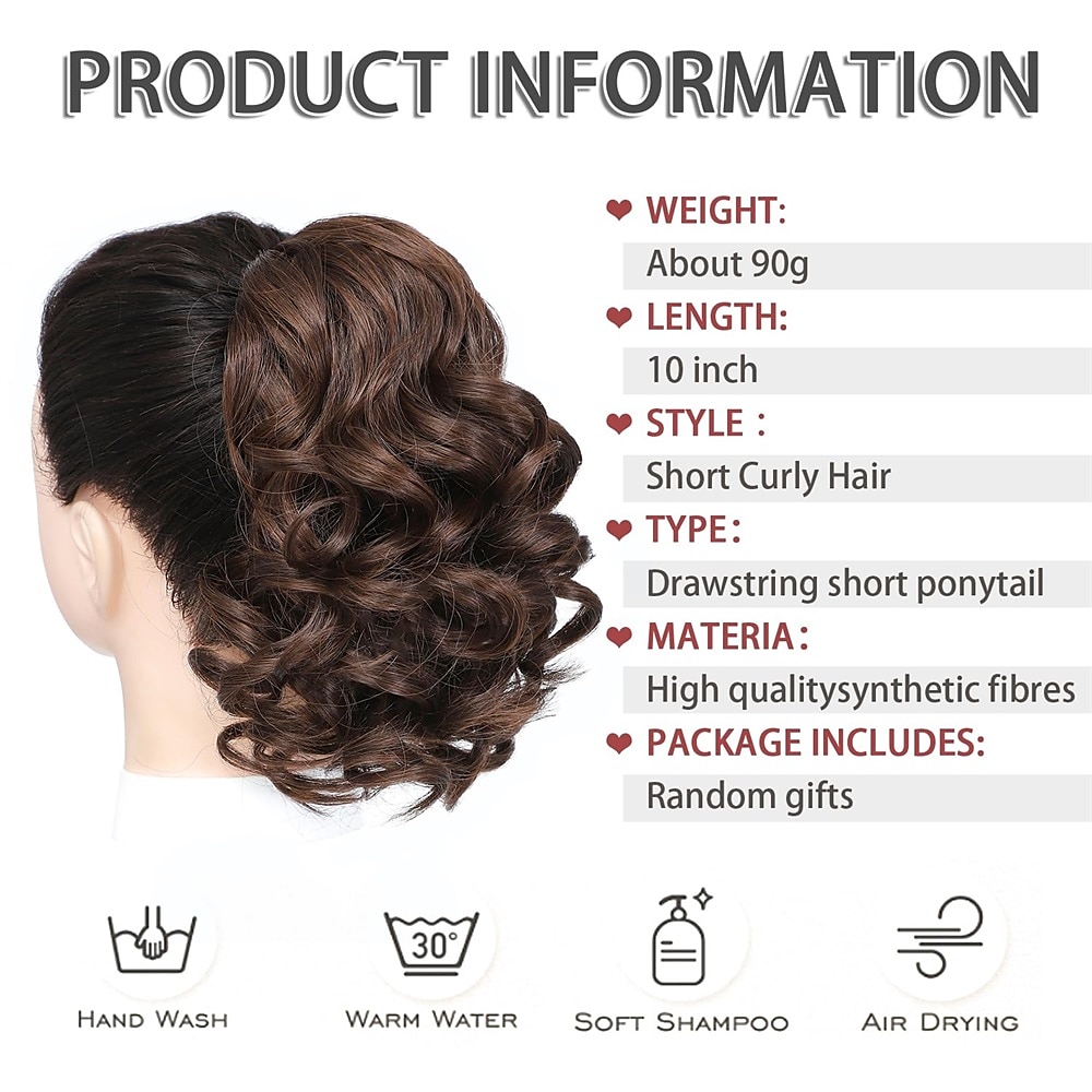 Short Ponytail Extension10 inch Wavy Drawstring Ponytail with Clip in Hairpieces Synthetic Short Drawstring Pony Tail for Women 2025 - $13.49 –P2