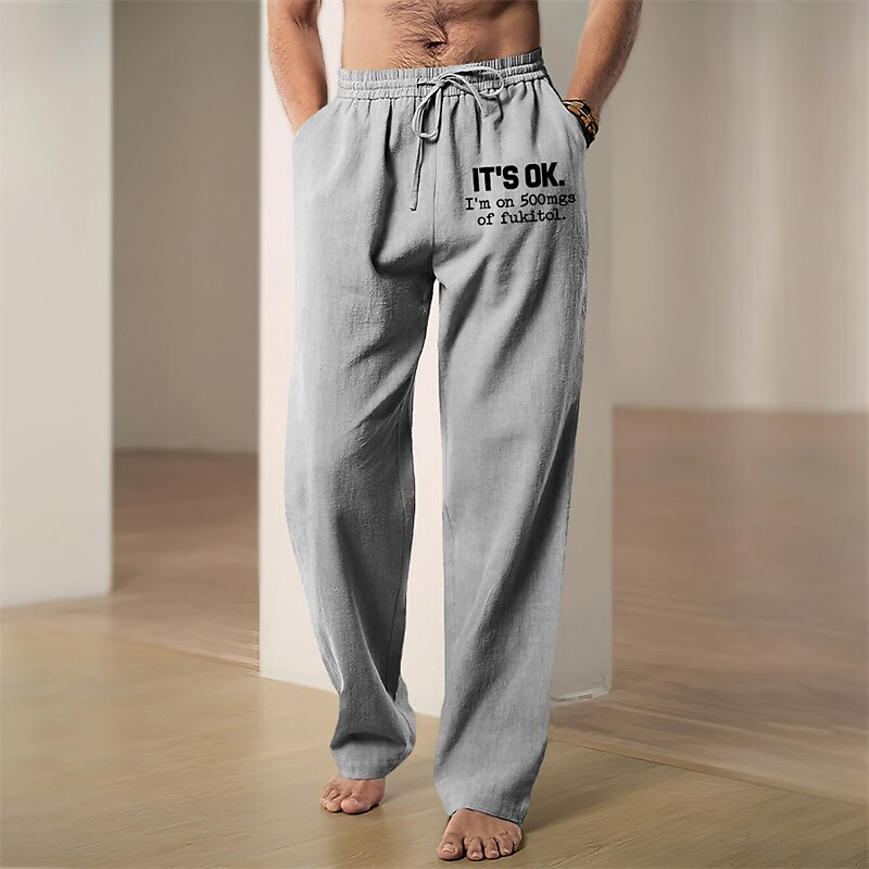 Homme Graphique Lettre Pantalons en Lin Pantalons Pantalons Amples Taille Moyenne Occasionnel Vacances Tenue quotidienne Sortir Printemps Automne Noir Bleu Vert de 2025 ? $28.99 –P4