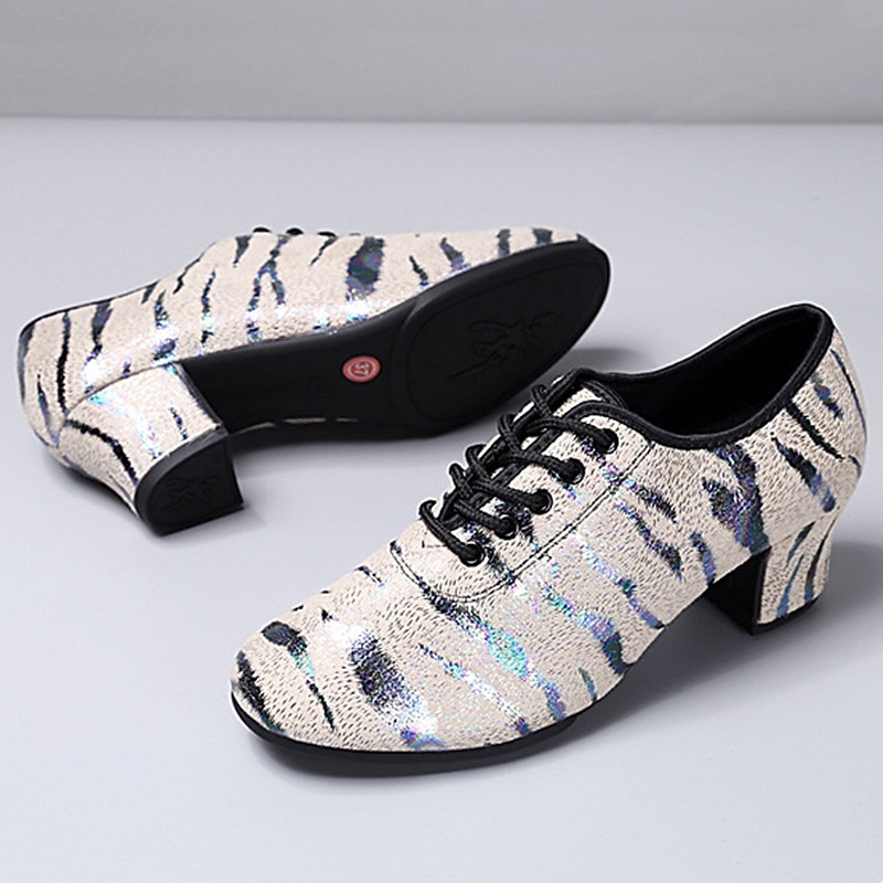 Women's Glitter Dance Shoes with Animal Print, Lace-Up Design, and Comfortable Low Heels for Ballroom, Latin, or Party 2025 - $34.99 –P8