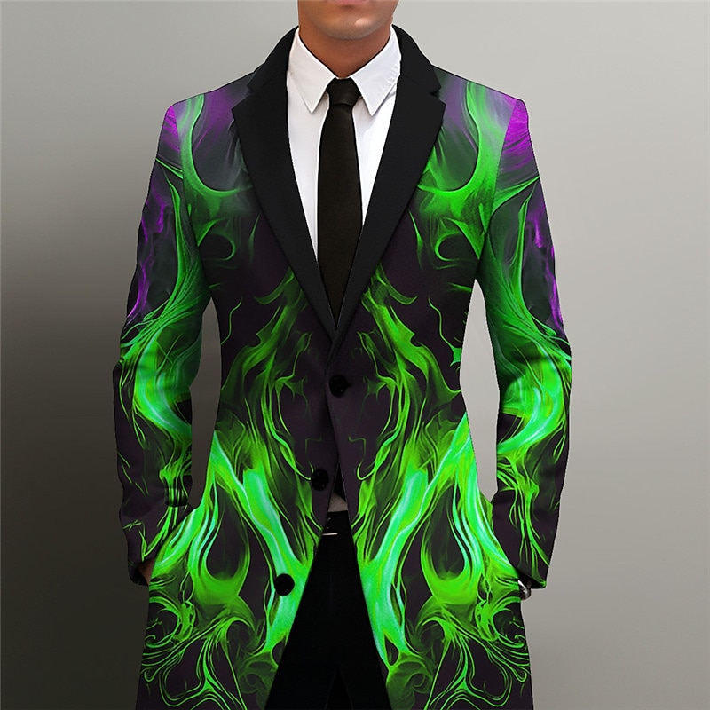 Flame Business Abstract Men's Coat Work Wear to work Going out Fall & Winter Turndown Long Sleeve Blue Orange Green S M L Polyester Weaving Jacket 2024 - $45.99 –P3