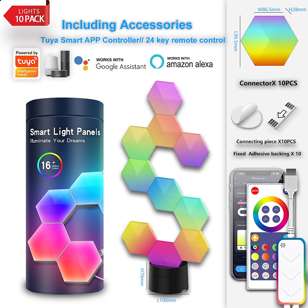 Смарт-LED светильник Tuya/Bluetooth RGB Квантовые соты настенные светильники 6/10 пакетов гексагональных светодиодов USB-зарядка атмосфера для киберспорта с управлением через приложение и звуком для 2025 - $97.99 –P6