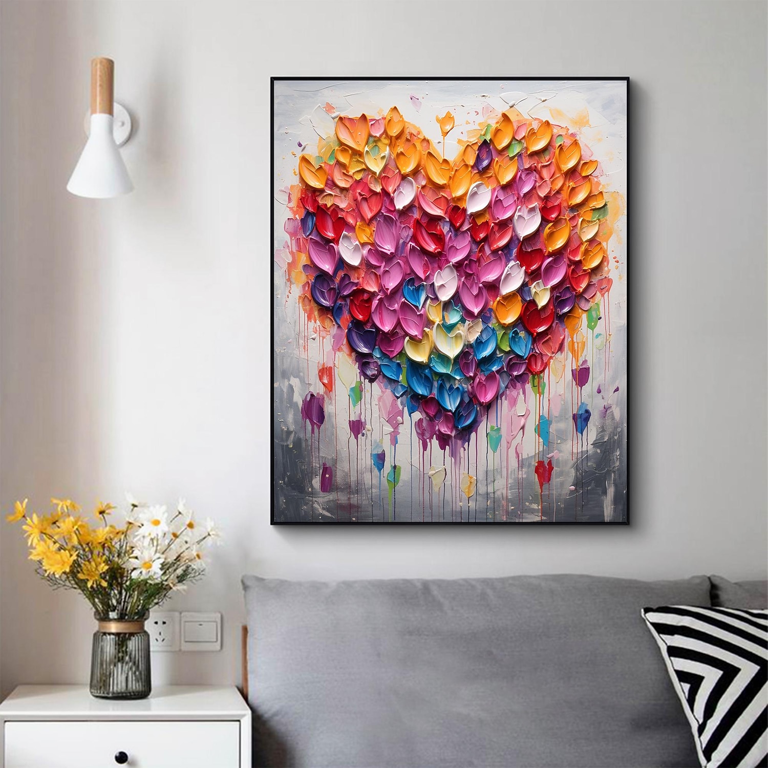 Pintura a óleo artesanal em tela, arte de parede, decoração original, colorida, amor para decoração de casa, com moldura esticada, sem pintura de moldura interna de 2026 por $114.99 –P15