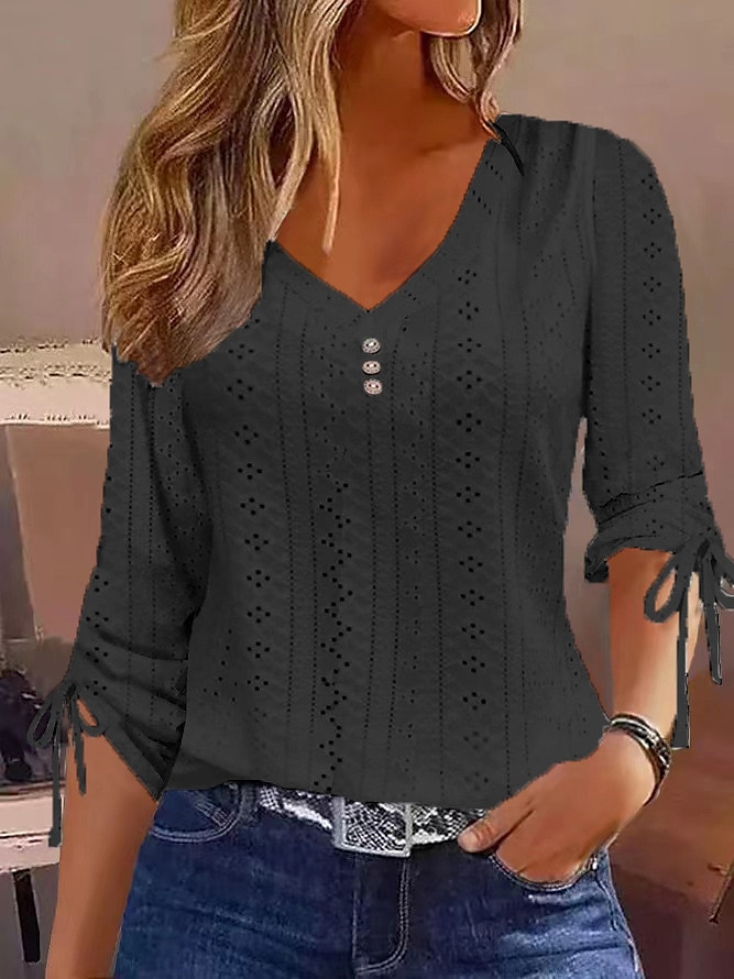 maglietta Occhiello in alto Top eleganti Per donna Nero Bianco Rosa Liscio Pulsante Informale Di tendenza A V Standard S del 2025 a $31.99 –P2