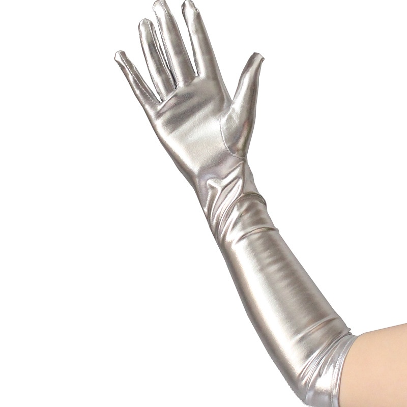 Guantes largos de cuero sintético guantes sexys guantes largos de cuero brillante dorado y plateado guantes de actuación en escenario con tubo de acero regalo de Navidad 2026 - $13.99 –P5