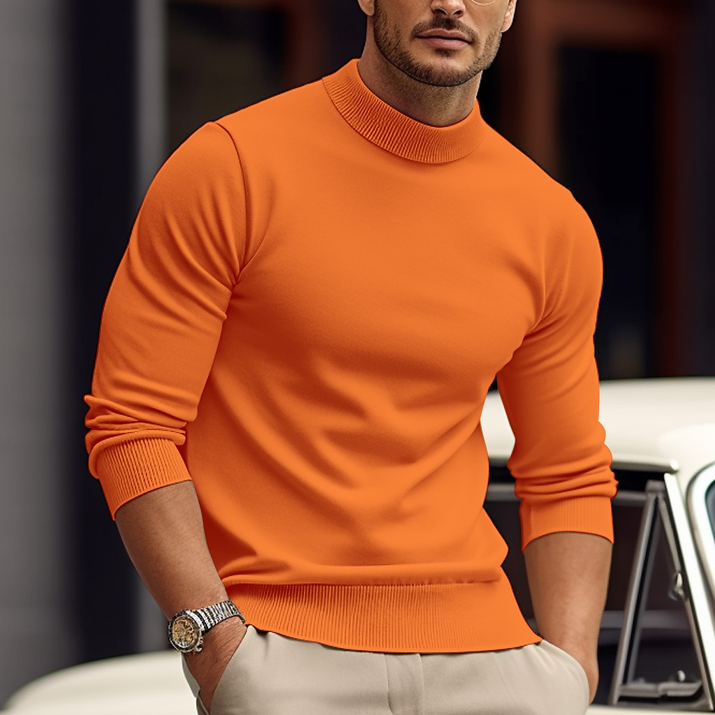 Men's Pullover Sweater Jumper Knit Sweater Ribbed Knit Knitted Plain Mock Neck Basic Keep Warm Daily Wear Vacation Clothing Apparel Fall & Winter Black White S M L 2025 - $28.99 –P13