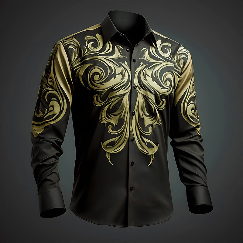 Men's Shirt Button Up Shirt Long Sleeve Artistic Daily Wear Going out Fall & Winter Turndown Print Button-Down Light Blue Yellow Dark Green Purple Green 2025 - $26.99 –P2