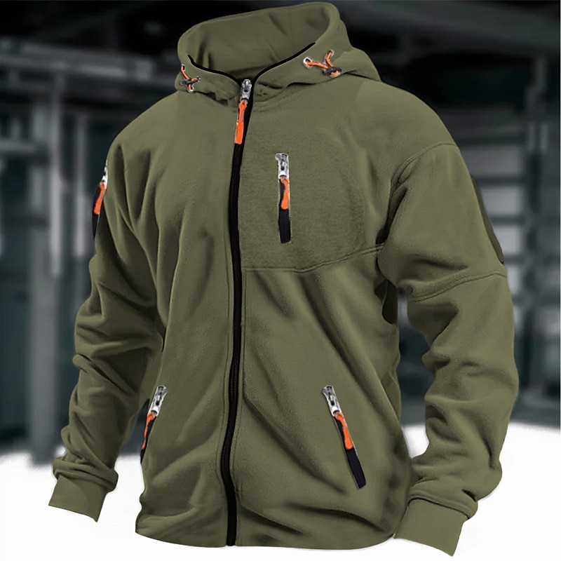 2025年 男性用 パーカー フルジップパーカー ミリタリー アーミーグリーン ネイビーブルー ブラウン グレー フード付き 平織り 国旗 ポケット スポーツ 日常 祝日 ポリエステル ストリートファッション クール カジュアル 春 & 秋 衣類 パーカー トレーナー 長袖  コレクション – $23.99 –P3