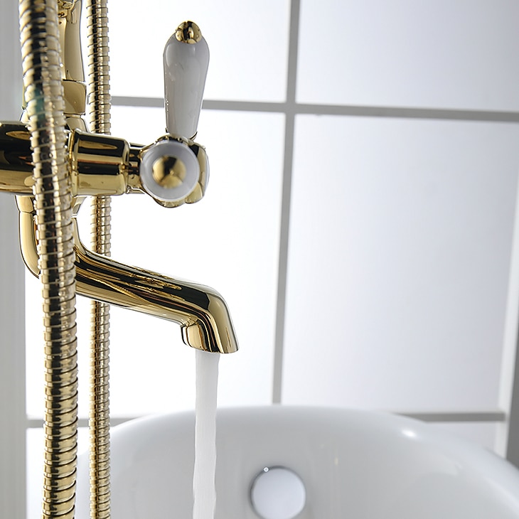 Badkraan - Retro vintage Galvanisch verzilveren Vrijstaand Keramische ventiel Bath Shower Mixer Taps 2026 - $845.49 –P1