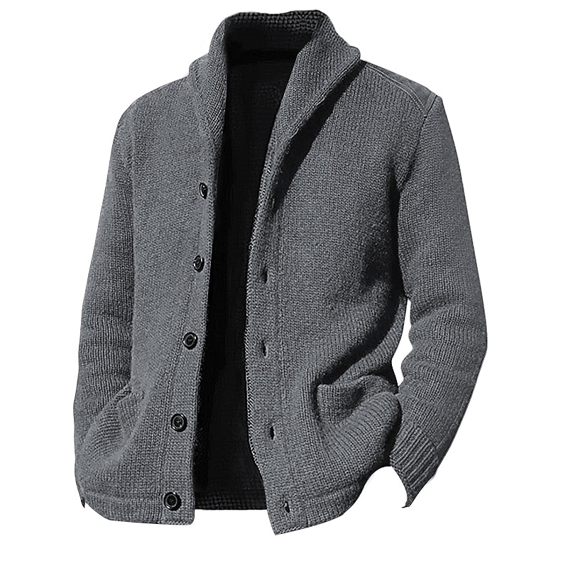 Herren Strickjacke Kurzer Pullover Strickpullover Gerippt Stricken Standard Knopf hoch Glatt Schalrevers Warm-Ups Moderne zeitgenössische Casual Freizeitskleidung Bekleidung Herbst Winter Schwarz Blau 2025 - $41.99 –P7
