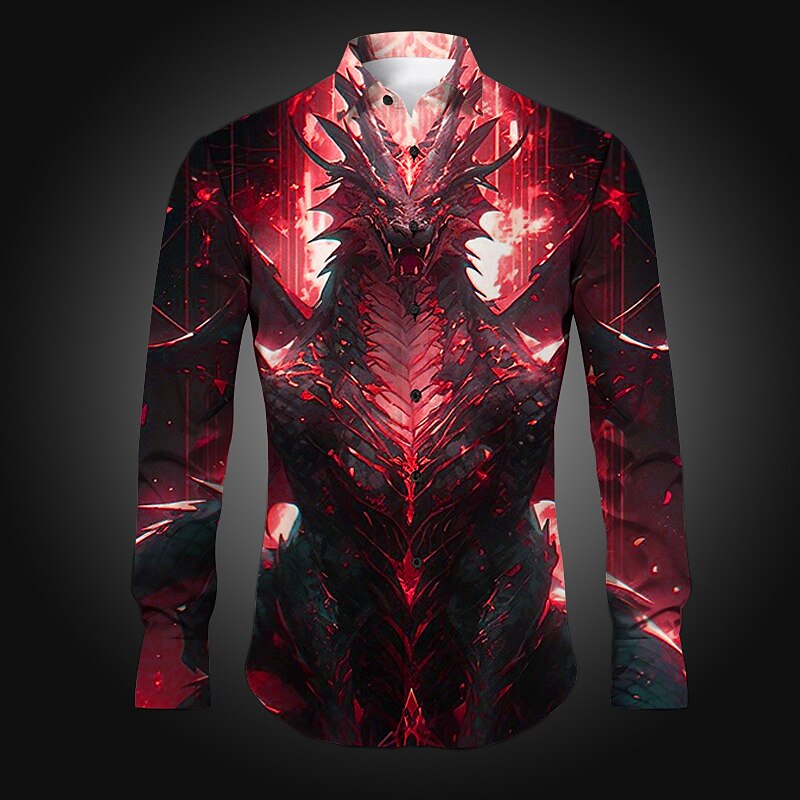 Herren Drache Hemd Knopfhemd Langarm Künstlerisch Abstrakt Freizeitskleidung Ausgehen Frühling Umlegekragen Bedruckt Button-Down Rote Blau Dunkelgrün Purpur Gold 2025 - $26.99 –P6