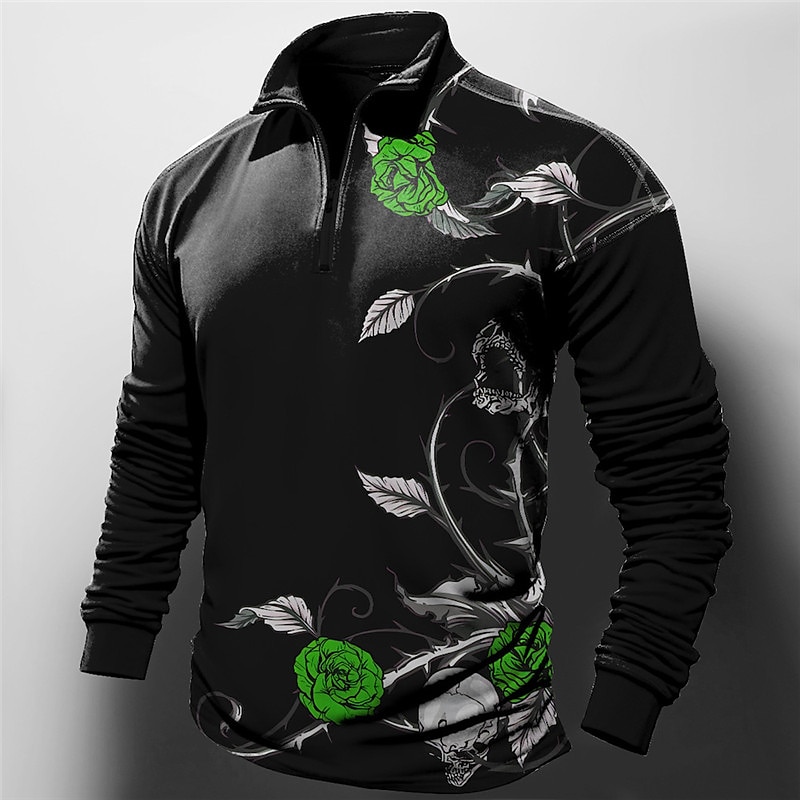 Valentine's Day Rose Men's Abstract Print 3D Zip Polo Outdoor Casual Daily Streetwear Polyester Long Sleeve Zip Polo Shirts Red Blue Spring & Summer S M L Micro-elastic 2025 - $23.99 –P2