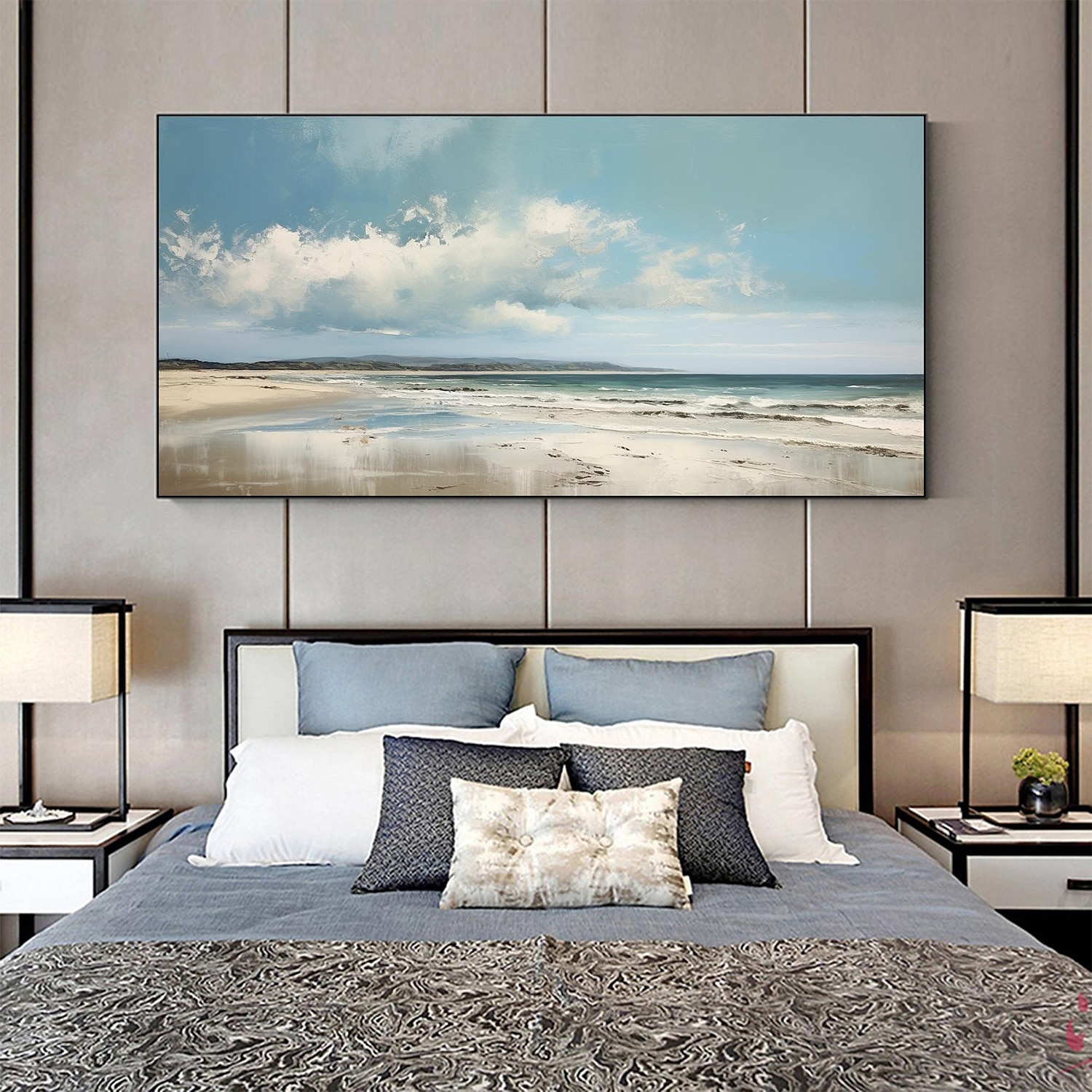 Handmade Oil Painting Canvas Wall Art Decor Original Blue Sky Abstract Scenery Painting for Home Decor With Stretched Frame/Without Inner Frame Painting 2025 - $158.99 –P9